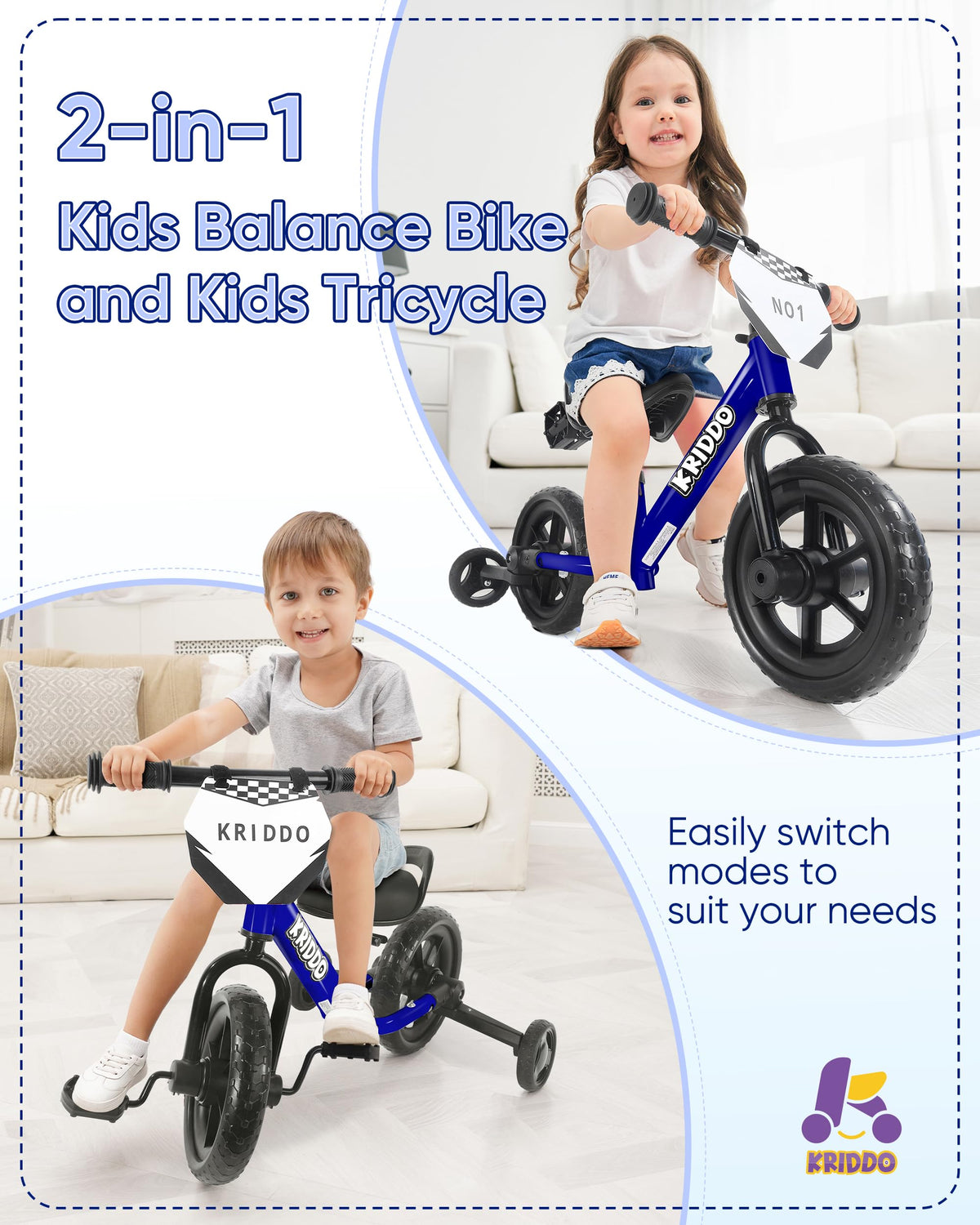KRIDDO foldable training wheels for quick, versatile riding setups.