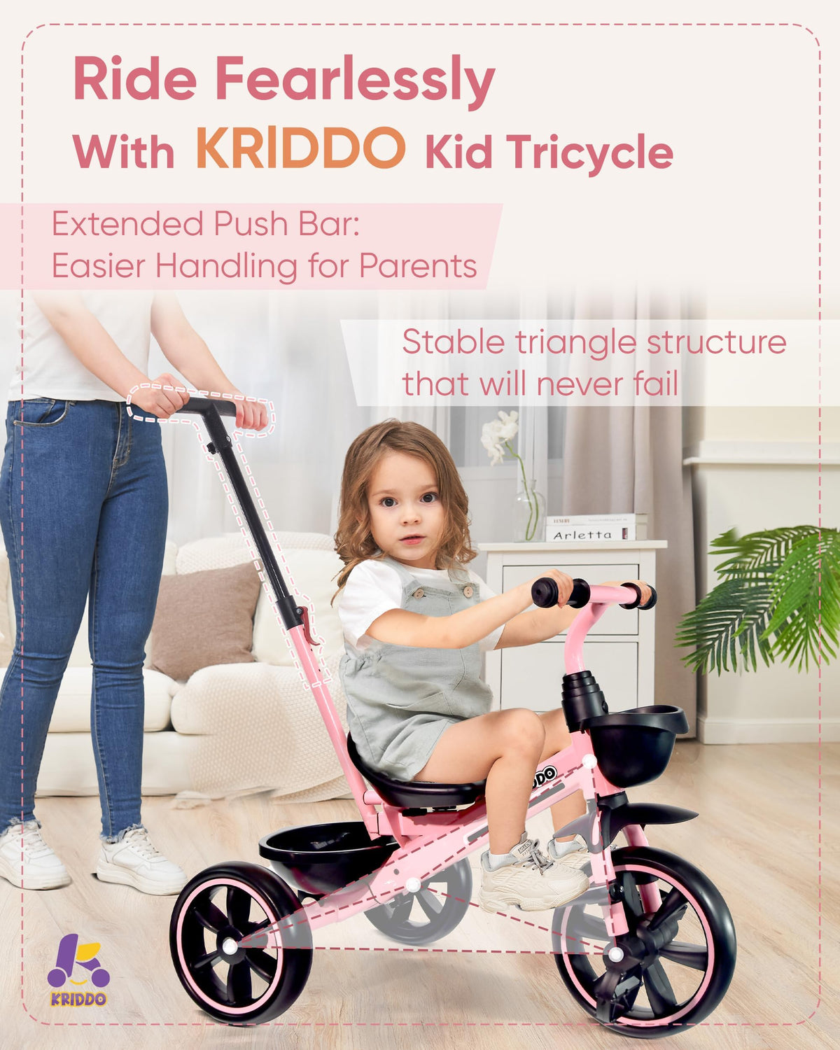 KRIDDO indoor-outdoor-tricycle adapts to playtime anywhere.