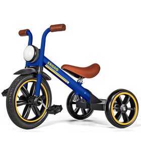 KRIDDO Kids 12-Inch Tricycle blue front view supports beginner balance and confidence.