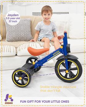 KRIDDO Kids 12-Inch Tricycle front light enhances visibility during dusk rides.