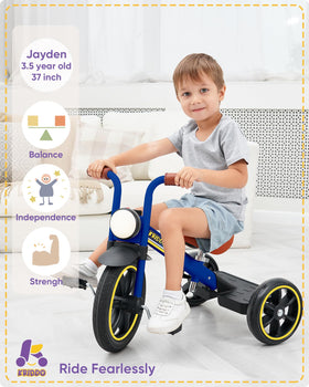 KRIDDO Kids 12-Inch Tricycle puncture-free wheels ensure smooth outdoor rides.