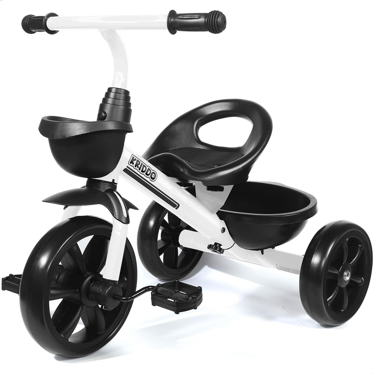 KRIDDO Kids Tricycle side view in white promotes safe, confidence-building rides.