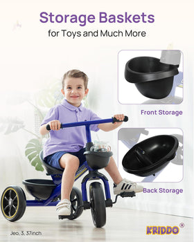 KRIDDO kids tricycle blue BPA-free materials and non-toxic paint support safe play