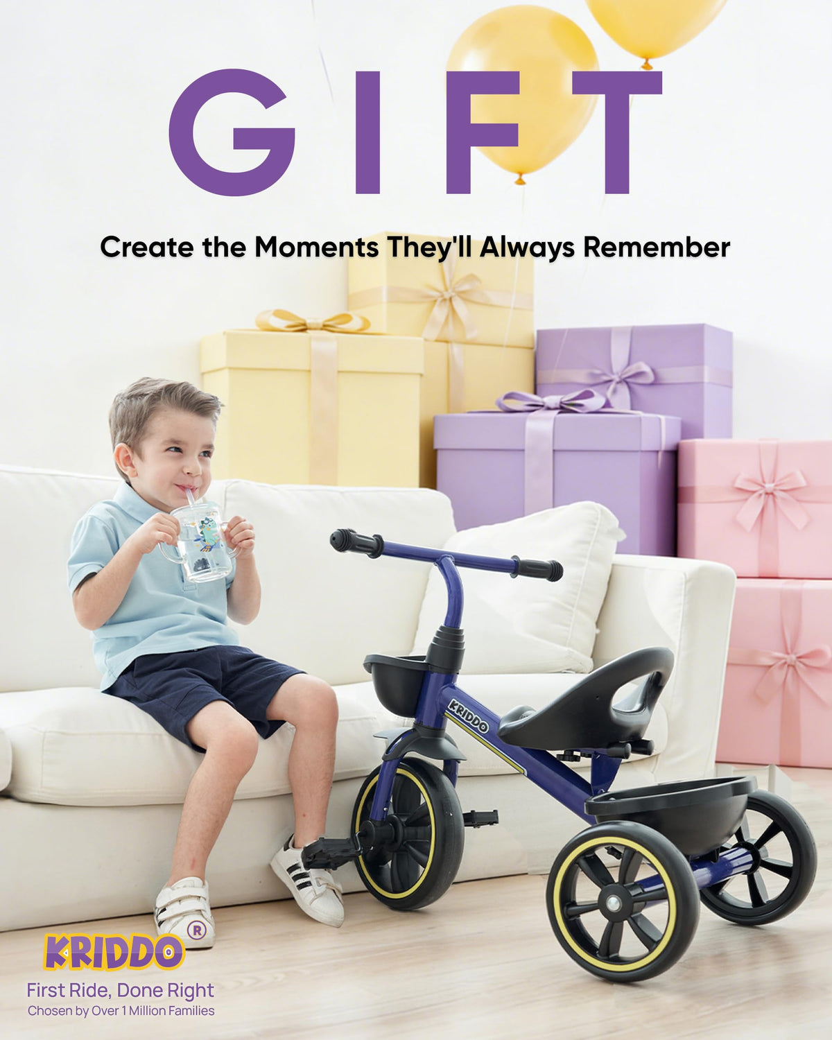 KRIDDO kids tricycle blue helps toddlers build confidence during gentle outdoor practice