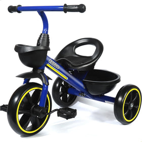 KRIDDO kids tricycle blue side view highlights compact, toddler-friendly design for easy handling