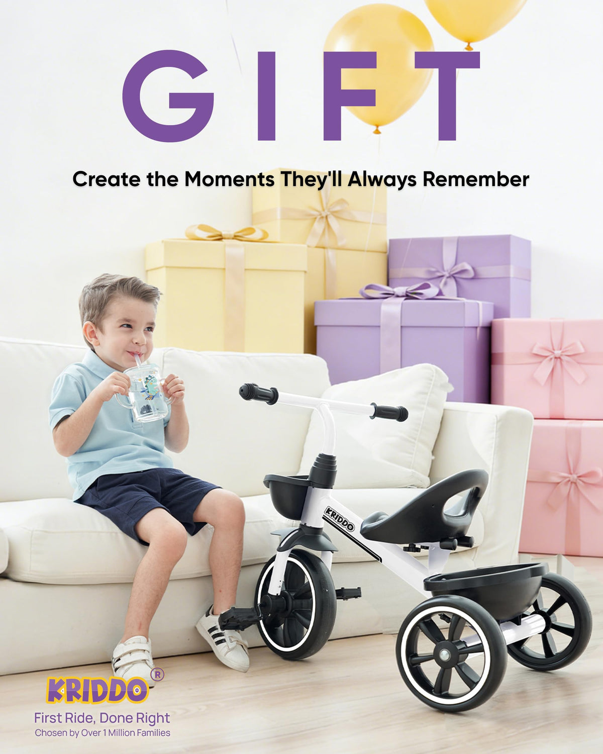 KRIDDO easy-carry design helps parents transport the tricycle with ease.