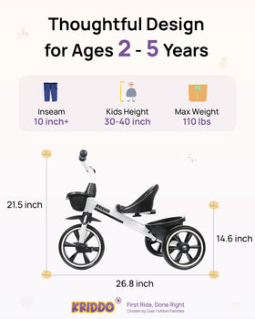KRIDDO ergonomic seat and grips support comfortable, confident first rides.