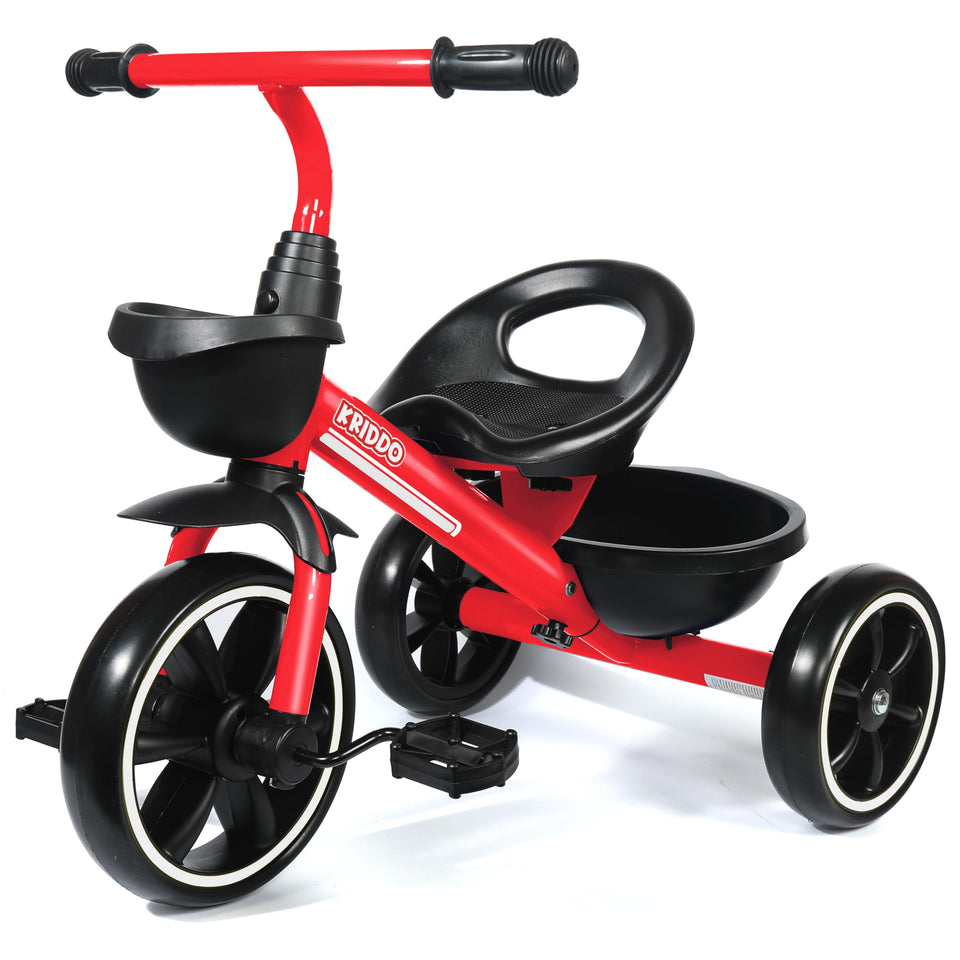 KRIDDO Kids Tricycle front view red shows a stable beginner design for toddlers