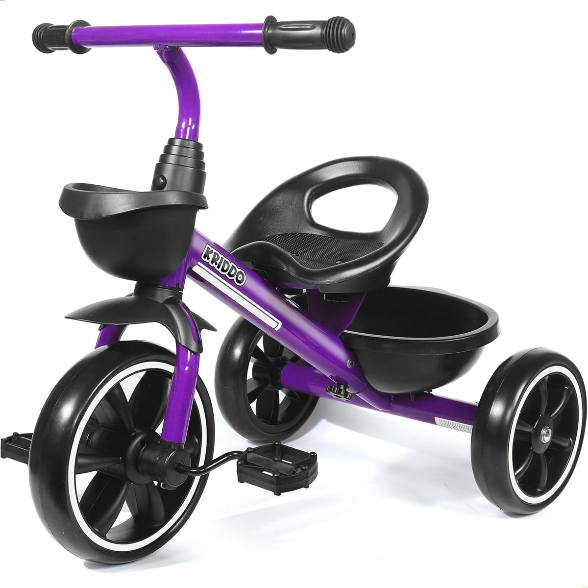 KRIDDO kids tricycle front view, sturdy frame for confident first rides.