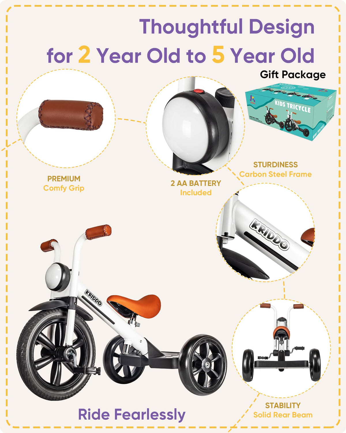 KRIDDO Kids Tricycle suitable for indoor and outdoor play