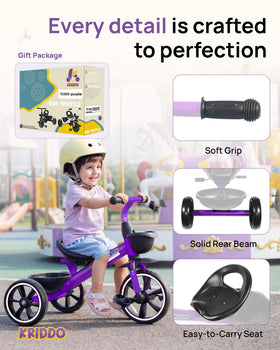KRIDDO kids tricycle side view, easy steering for growing balance.