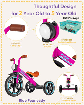 KRIDDO Kids Tricycle wider base for stability during steering