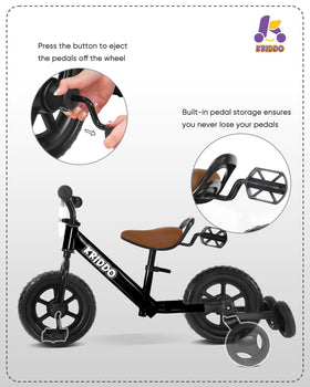 KRIDDO pedal storage balance bike lets you convert without losing pedals