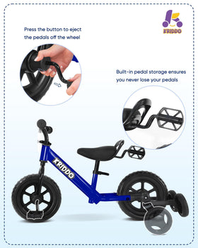 KRIDDO pedals stowed under rear seat prevent loss and clutter.