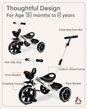 KRIDDO quiet shock-absorb wheels provide smooth indoor and outdoor play.