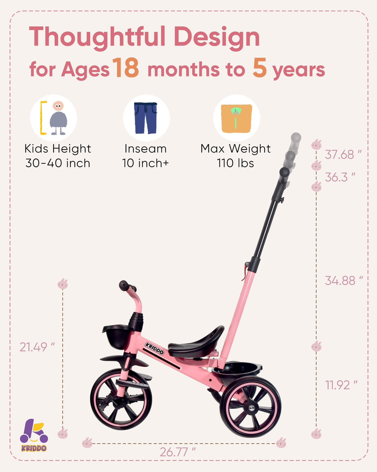 KRIDDO silent-wheels-ride keeps floors safe during indoor use.