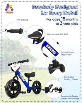 KRIDDO soft seat and quick-release fixtures for child comfort.