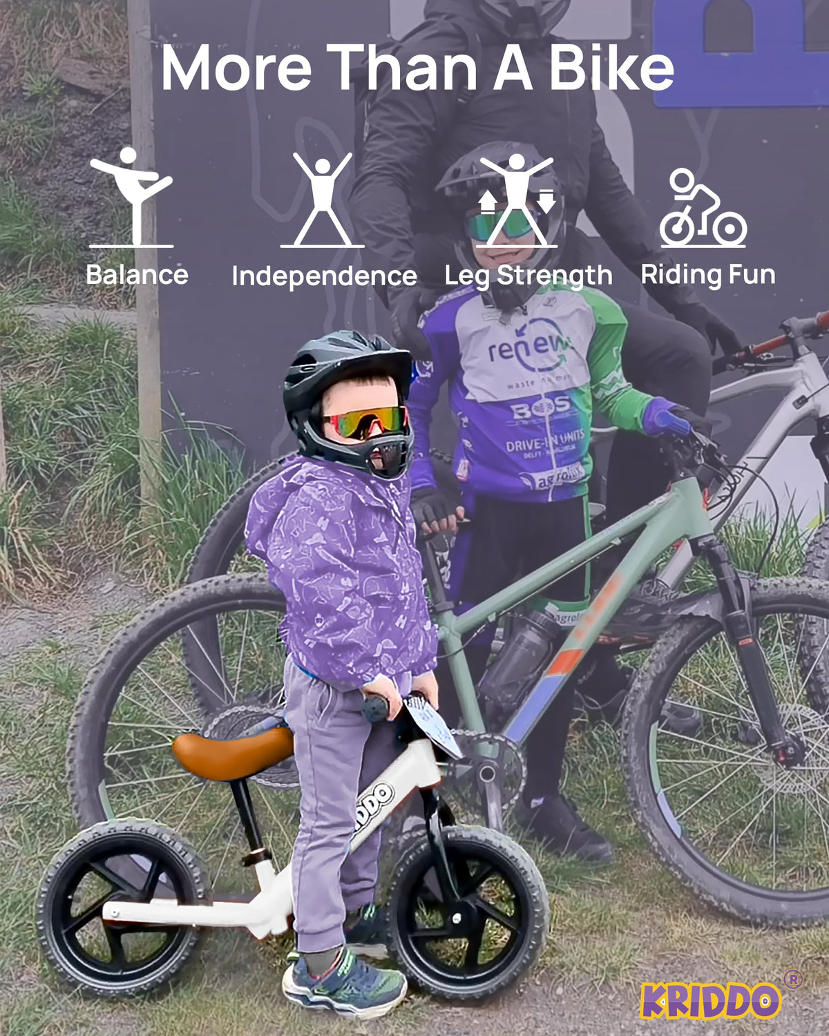 KRIDDO balance bike with soft-grip handlebars for comfy steering during play.