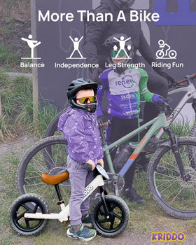 KRIDDO balance bike with soft-grip handlebars for comfy steering during play.