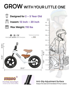 KRIDDO balance bike seat soft PU for comfortable rides.