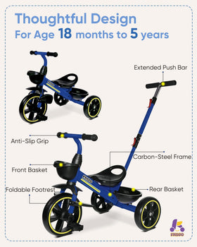 KRIDDO ergonomic seat and grips provide comfortable, secure rides