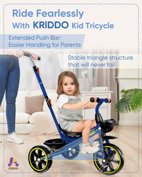 KRIDDO blue tricycle for indoor and outdoor use offers versatile fun