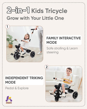 KRIDDO toddler tricycle footrest supports pushing and resting for growing riders.