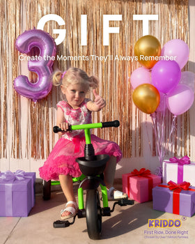 KRIDDO tricycle green assembly image suggests easy setup for caregivers.