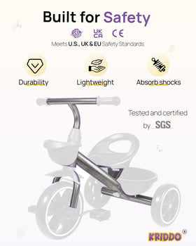 KRIDDO tricycle green extended rear wheels illustrate enhanced balance during learning.