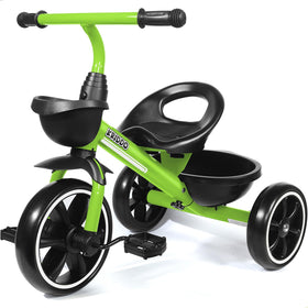 KRIDDO toddler tricycle in green side view shows a stable design for early riders.