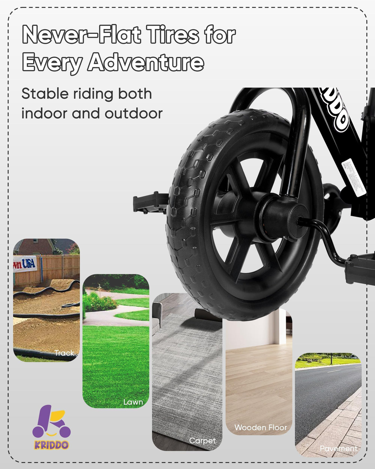KRIDDO tool-free height adjustment for growing riders