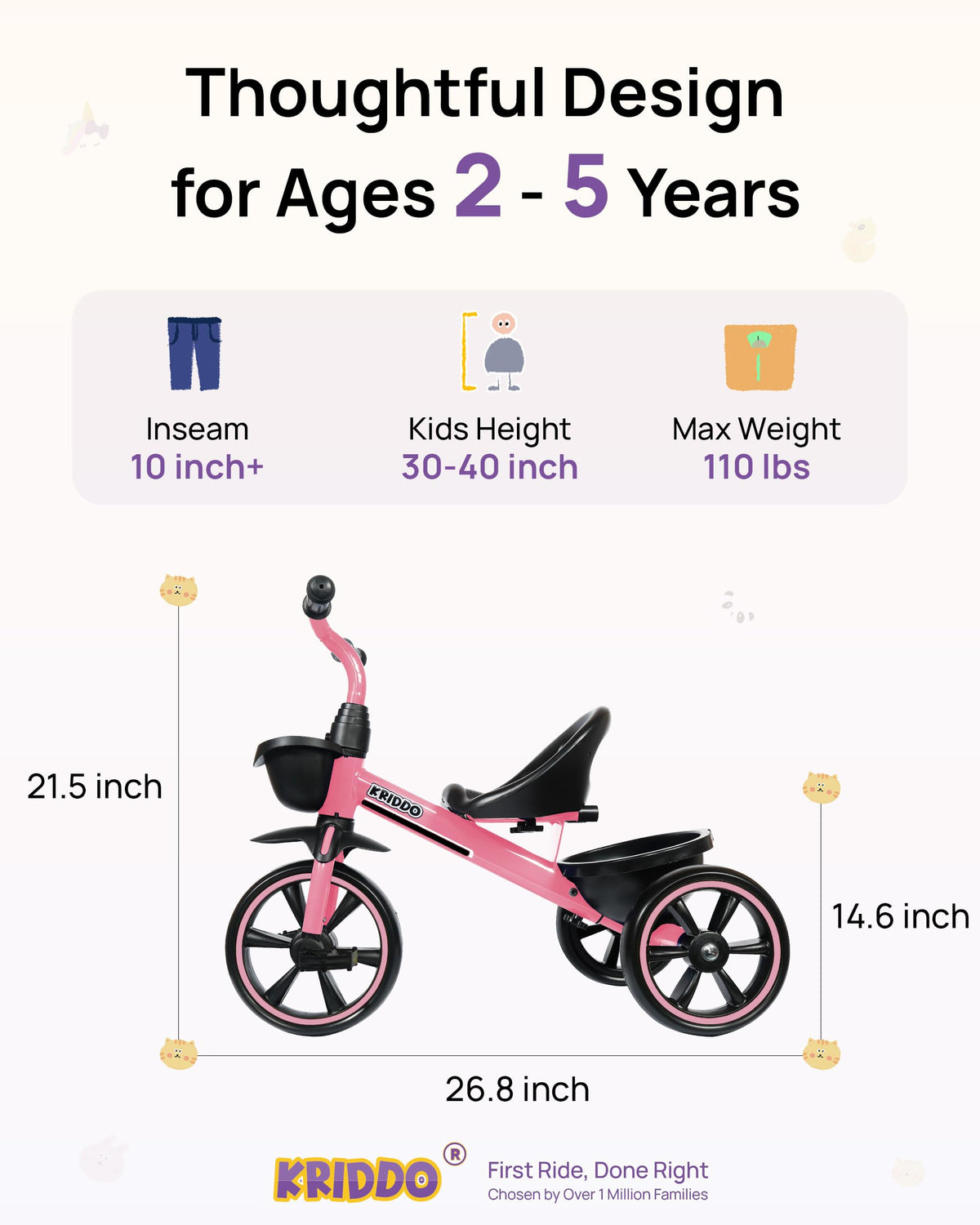 KRIDDO tricycle ergonomic seat and grips for small hands