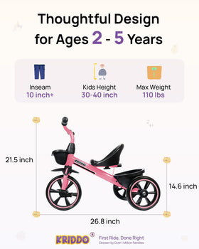 KRIDDO tricycle ergonomic seat and grips for small hands