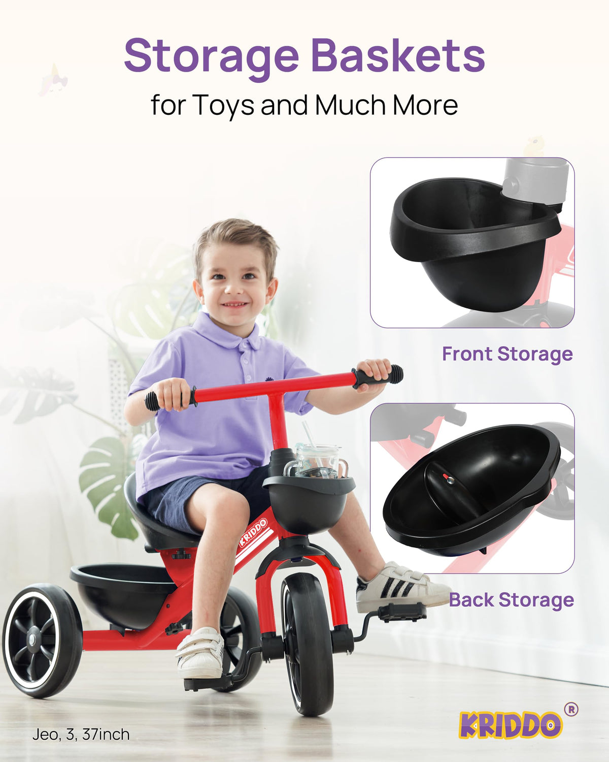 KRIDDO Tricycle non-slip grips provide secure hold for tiny hands