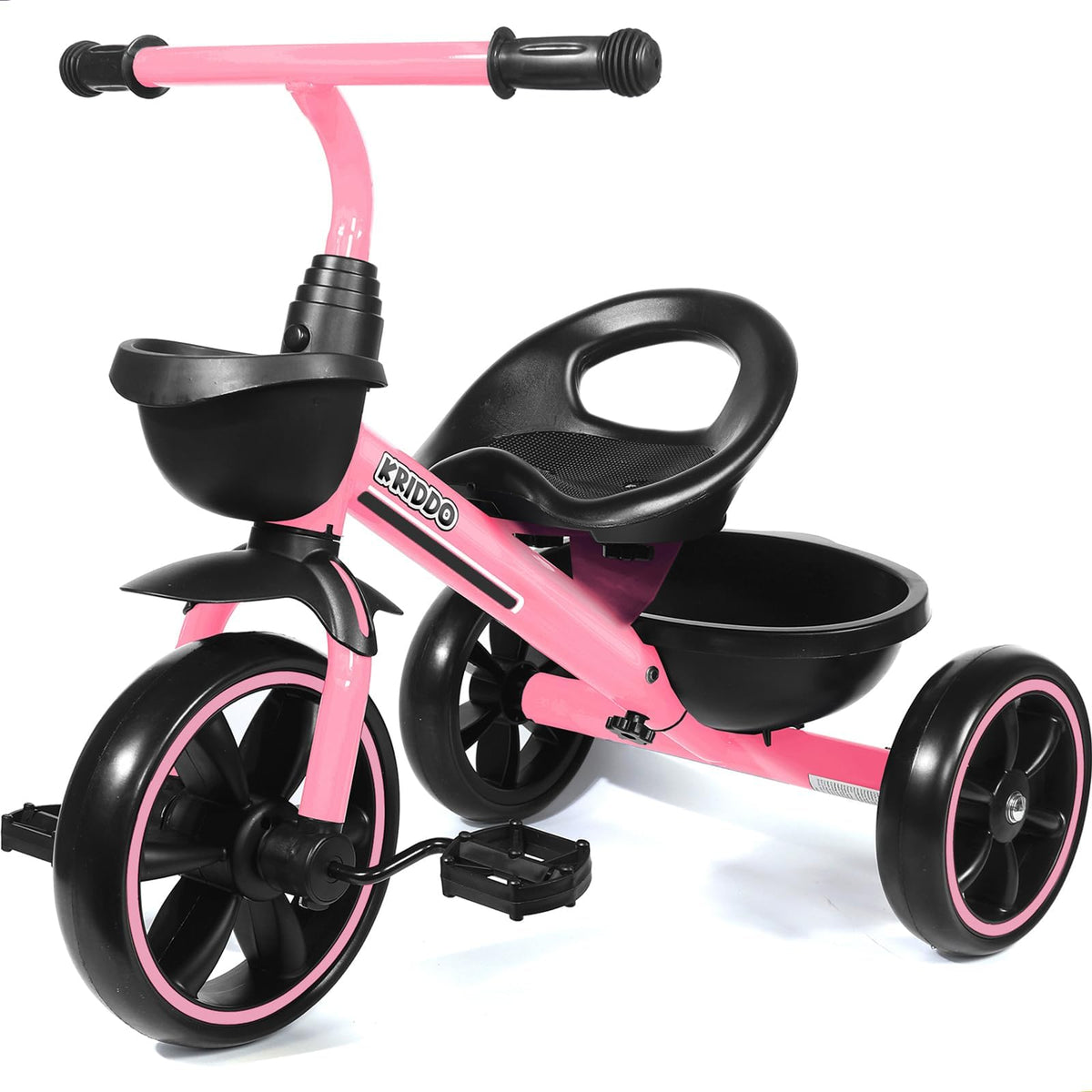 KRIDDO tricycle pink front view for toddlers learning to ride