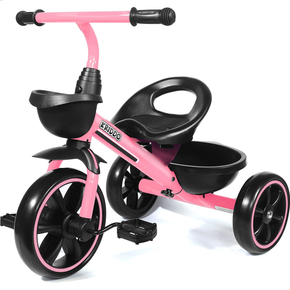 KRIDDO tricycle pink front view for toddlers learning to ride