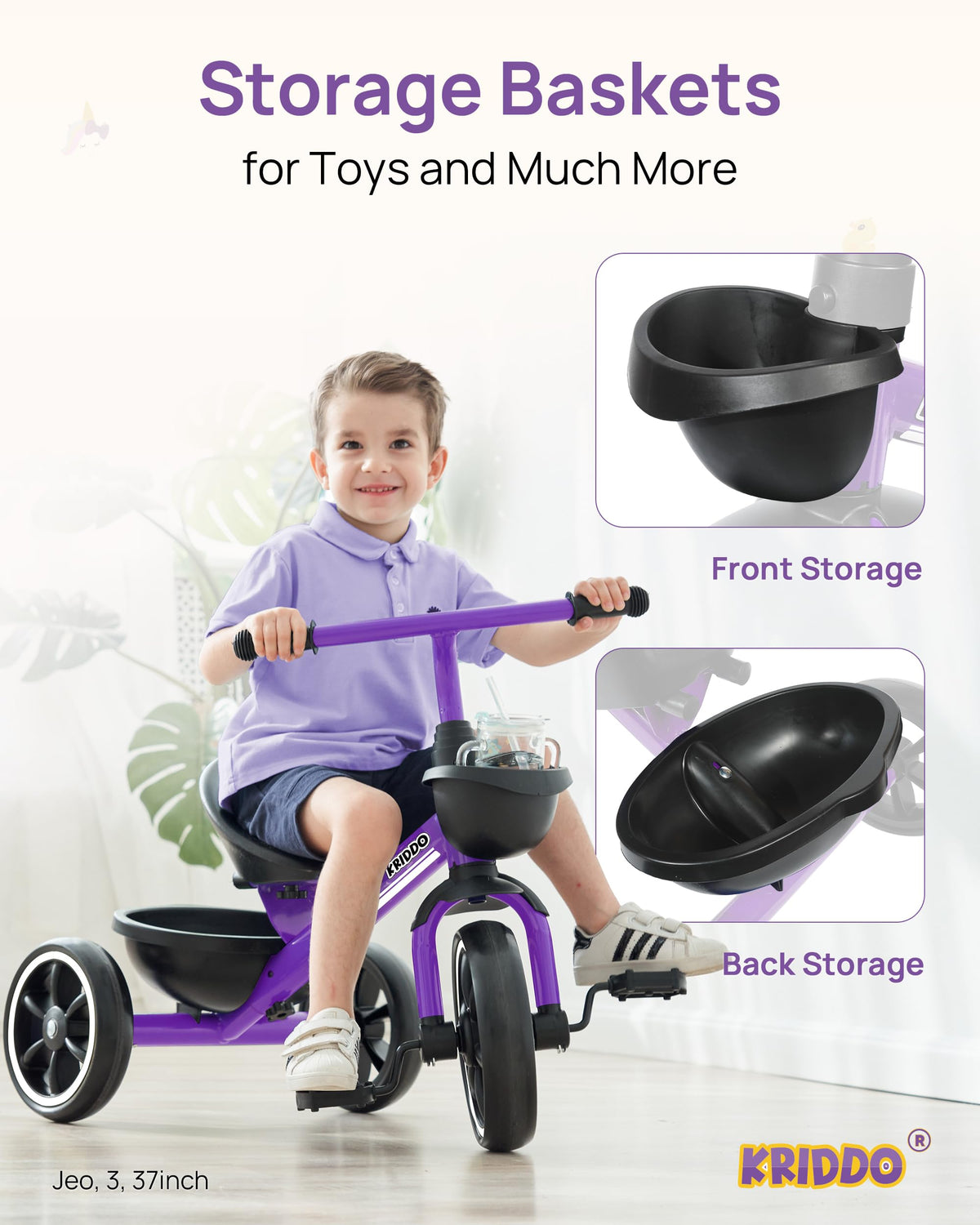 KRIDDO tricycle silent wheels, indoor play without floor damage.