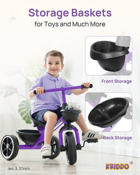 KRIDDO tricycle silent wheels, indoor play without floor damage.