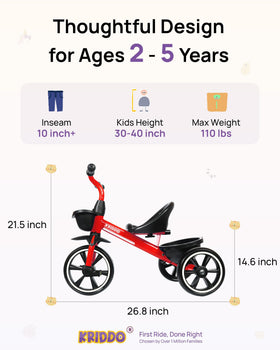 KRIDDO Trike with extended rear wheels demonstrates improved balance during learning