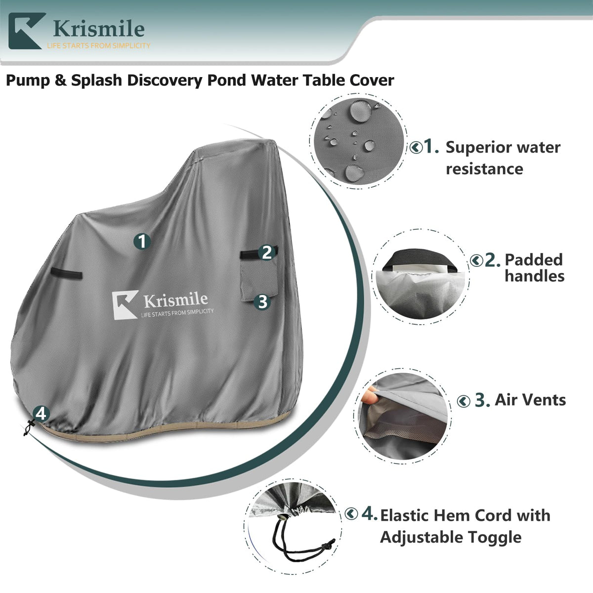 Krismile heavy-duty cover protects kids water table from wear.