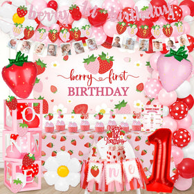 Kriyokiaa Berry First Birthday Arch—vibrant strawberry decor backdrop for photos