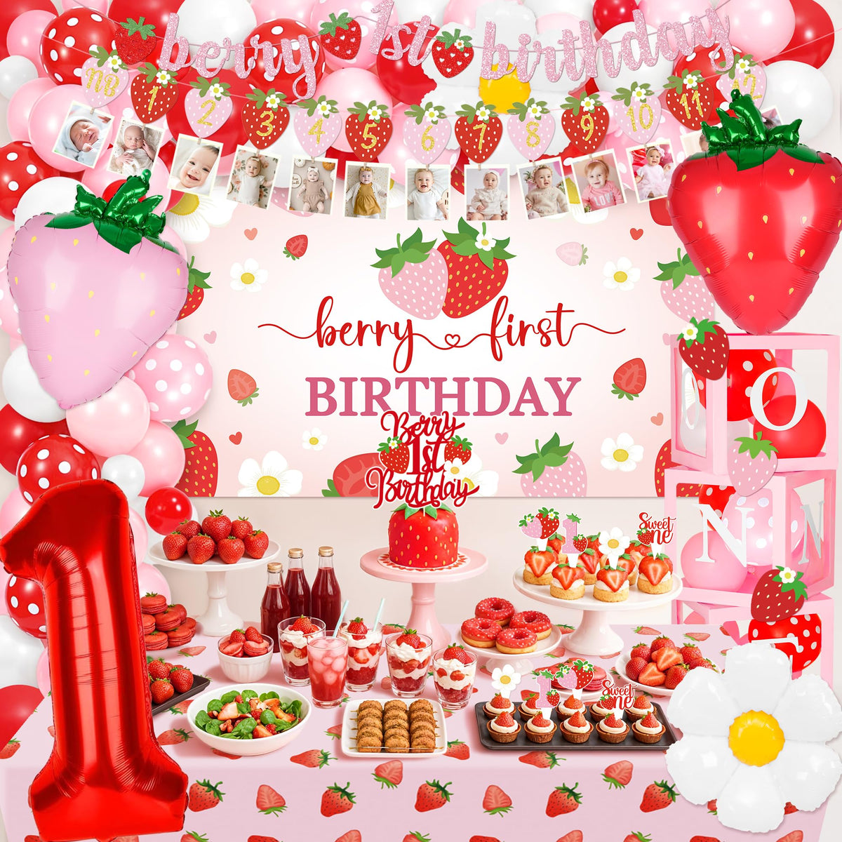 Kriyokiaa Highchair banner strawberry—bright decor for baby milestone photos