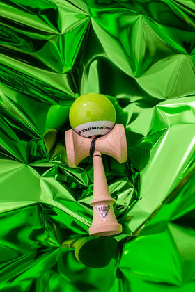 KROM Kendama POP LOL Lime Green packaging shot, gift-ready