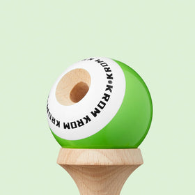 KROM Kendama POP LOL Lime Green tama close-up, durable beech wood