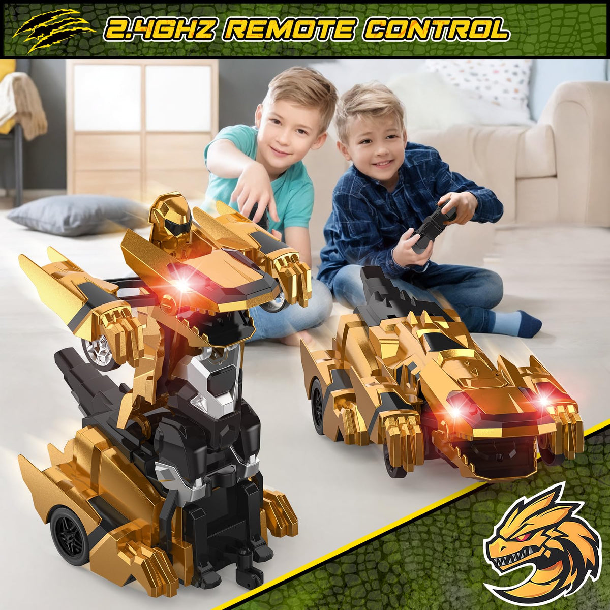Kroyedfuw Dinosaur Transform RC Car durable ABS body withstands rough play.