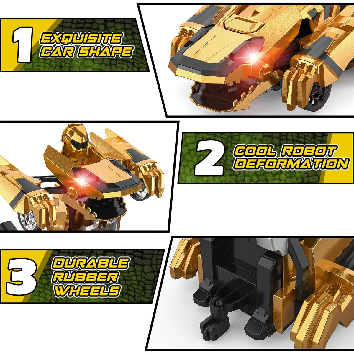 Kroyedfuw Dinosaur Transform RC Car flashing lights enhance nighttime action.