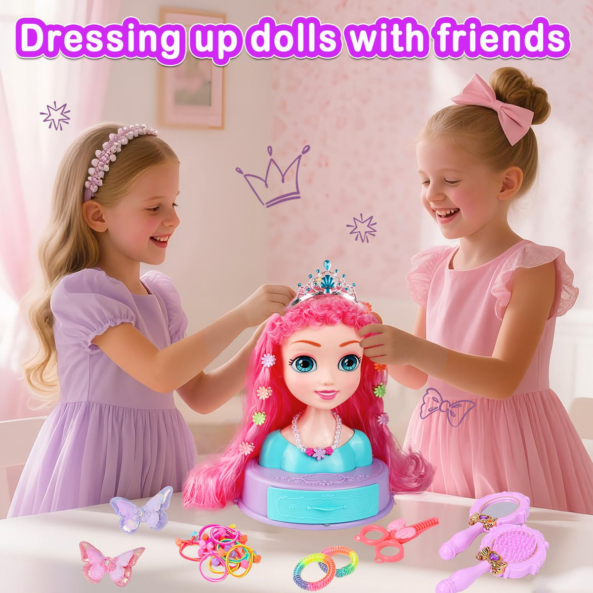 Kryonixty doll head clips and butterfly clips organize hairstyles.