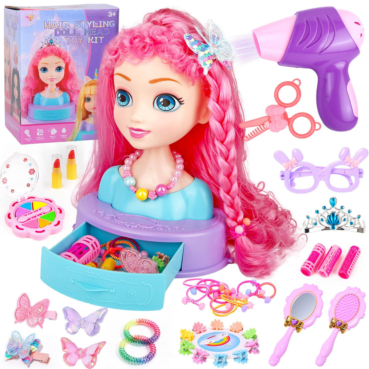 Kryonixty doll head hair styling base stabilizes play and setup.
