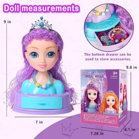 Kryonixty doll head with hairdryer and styling tools for realistic salon fun.
