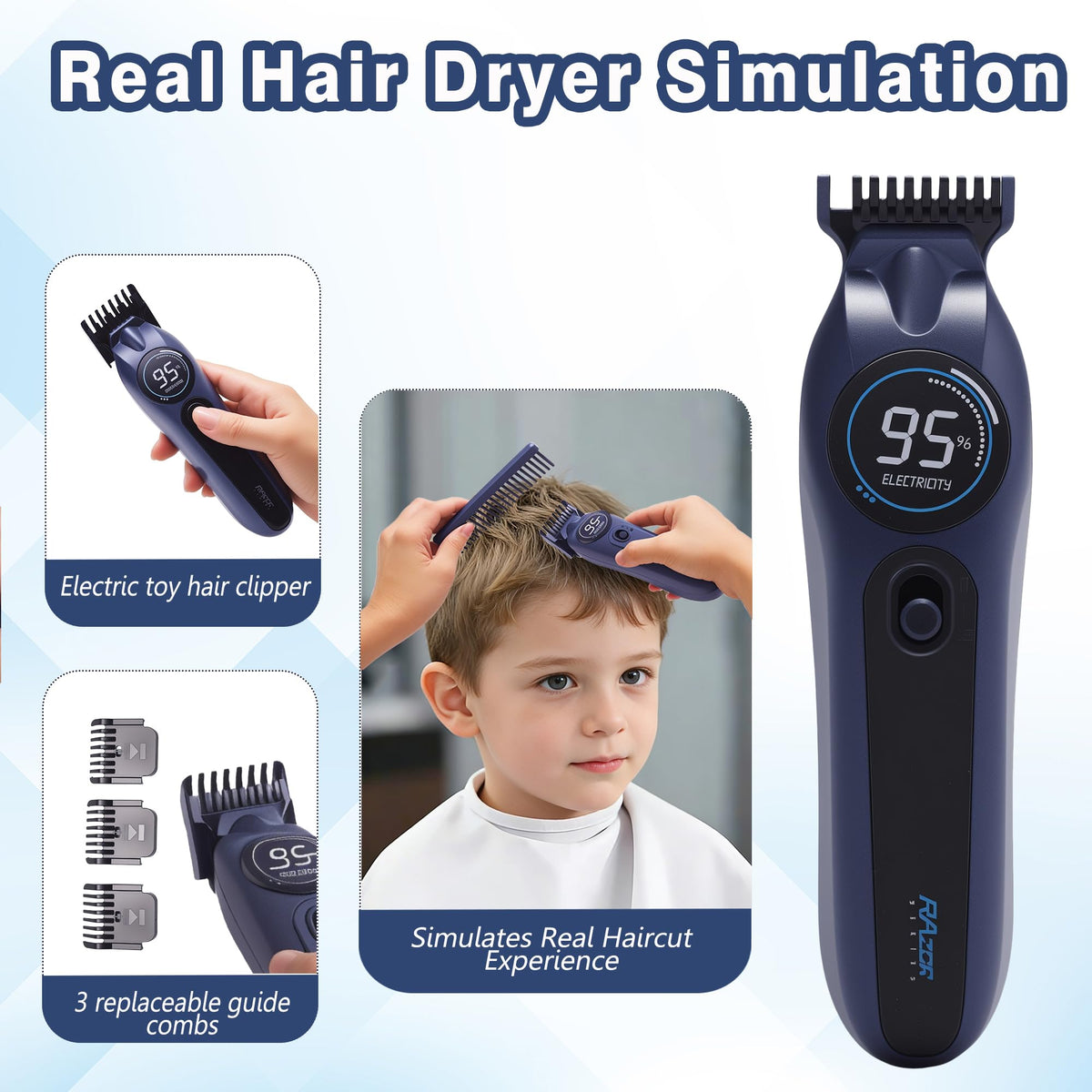 Kryonixty barber kit includes blow dryer with sound for realistic role-play
